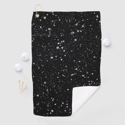 Glitter Stars2 - Silver Black Golfhanddoek (Insitu)