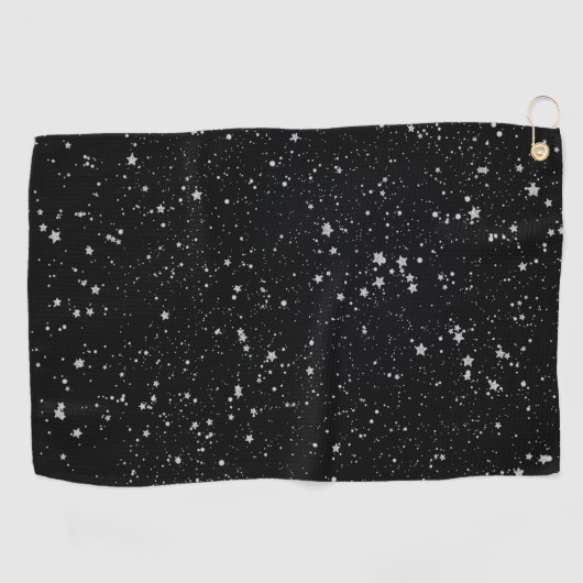 Glitter Stars2 - Silver Black Golfhanddoek (Horizontaal)