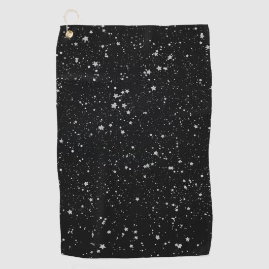 Glitter Stars2 - Silver Black Golfhanddoek (Voorkant)