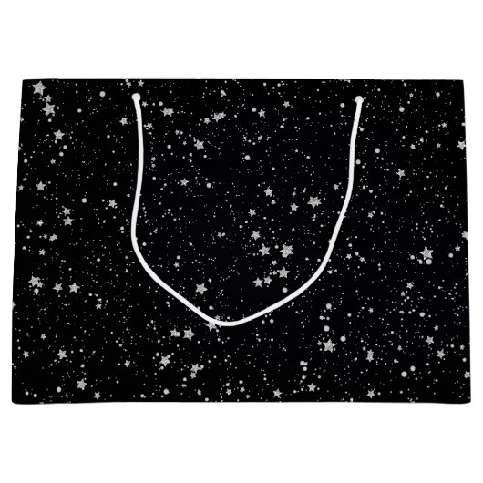 Glitter Stars2 - Silver Black Groot Cadeauzakje (Voorkant)