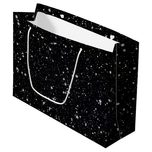 Glitter Stars2 - Silver Black Groot Cadeauzakje (Voorkant Gekanteld)