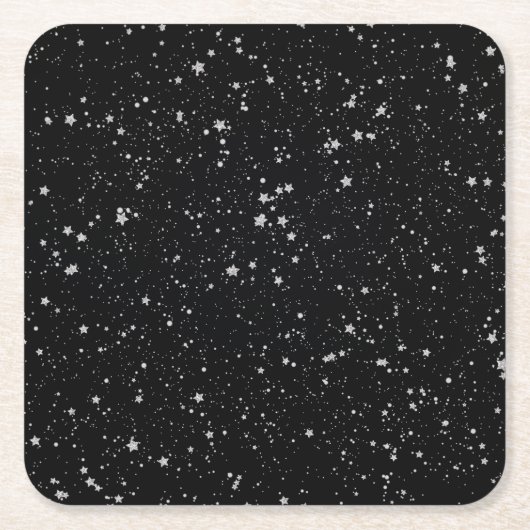 Glitter Stars2 - Silver Black Kartonnen Onderzetters (Voorkant)
