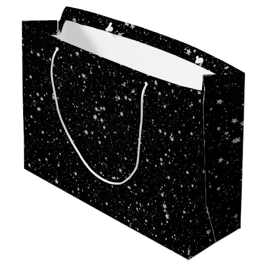 Glitter Stars2 - Silver Black Large Cadeautasje (Achterkant Gekanteld)