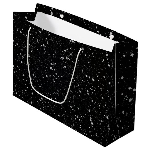 Glitter Stars2 - Silver Black Large Cadeautasje (Voorkant Gekanteld)
