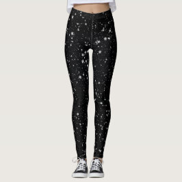 Glitter Stars2 - Silver Black Leggings