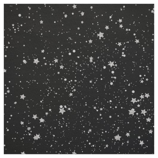 Glitter Stars2 - Silver Black Stof (Swatch)