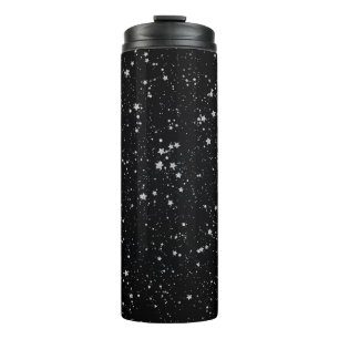 Glitter Stars2 - Silver Black Thermosbeker