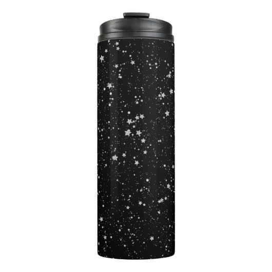 Glitter Stars2 - Silver Black Thermosbeker (Voorkant)