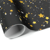 Glitter Stars3 - Gold Black Cadeaupapier (Rol Hoek)