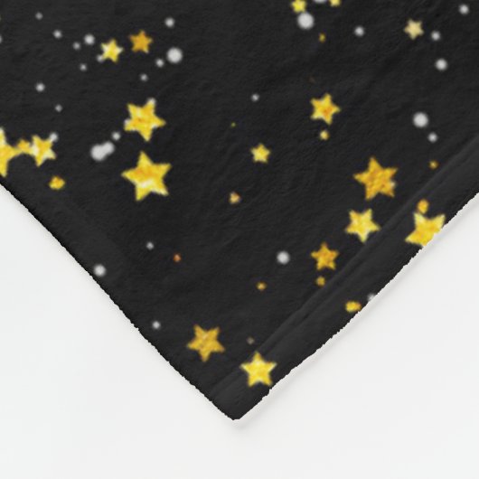 Glitter Stars3 - Gold Black Fleece Deken (Hoek)