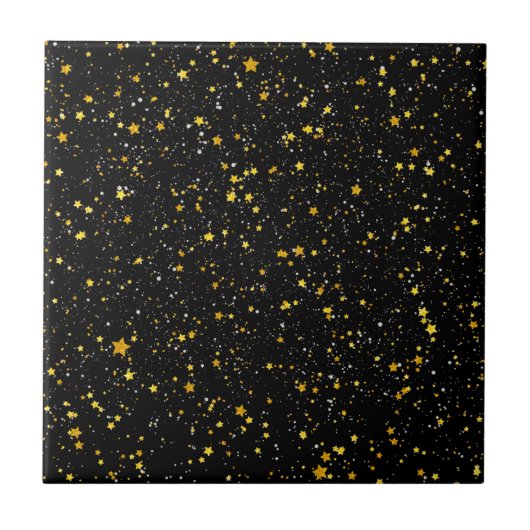 Glitter Stars3 - Gold Black Tegeltje (Voorkant)
