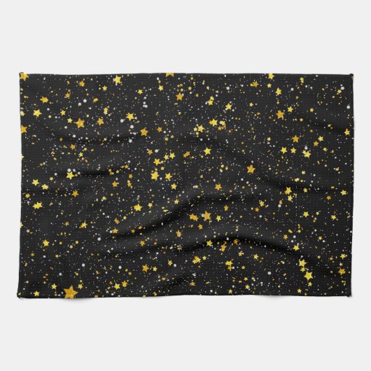 Glitter Stars3 - Gold Black Theedoek (Horizontaal)