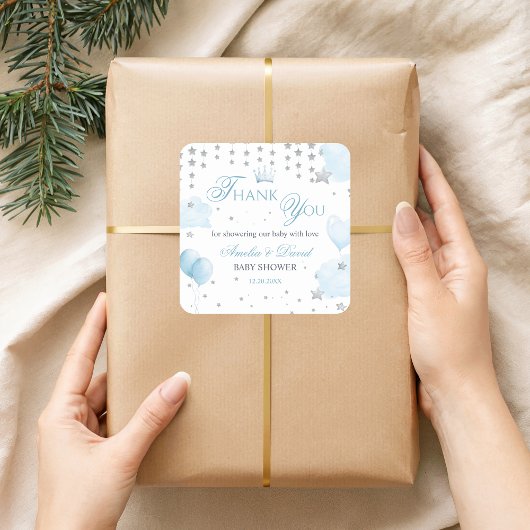 Glitter Stars Baby Shower Thank You Light Blue Vierkante Sticker