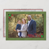 Glitter Stars en Green Framed-kerstfoto Feestdagenkaart (Voorkant / Achterkant)