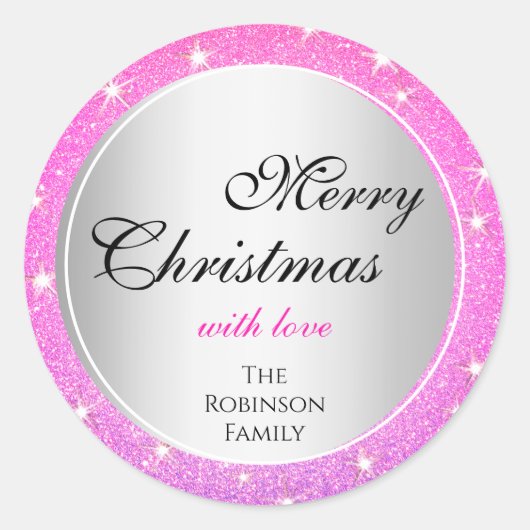 Glitter Stars Girly Pink Blush Glitter Kerstmis Ronde Sticker (Voorkant)