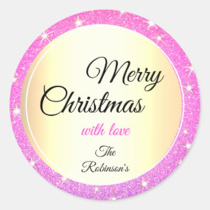 Glitter Stars Girly Pink Blush Glitter Kerstmis Ronde Sticker