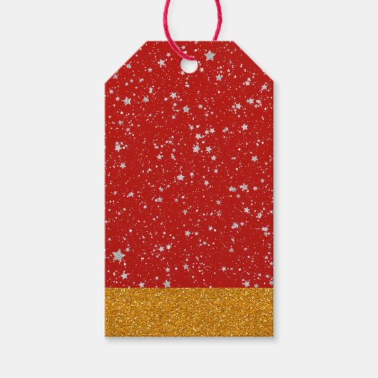 Glitter Stars - Silver Red Cadeaulabel (Voorkant)