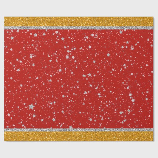 Glitter Stars - Silver Red Cadeaupapier (Vlak)