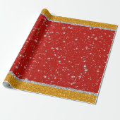 Glitter Stars - Silver Red Cadeaupapier (Uitgerold)