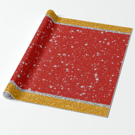 Glitter Stars - Silver Red Cadeaupapier