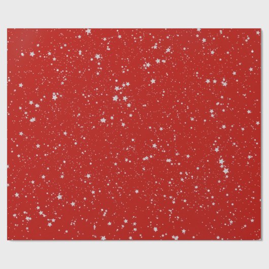 Glitter Stars - Silver Red Cadeaupapier (Vlak)