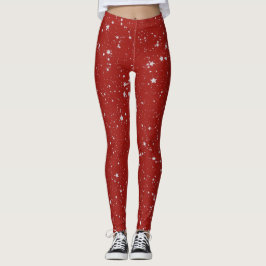 Glitter Stars - Silver Red Leggings