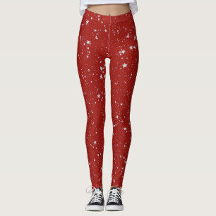 Glitter Stars - Silver Red Leggings