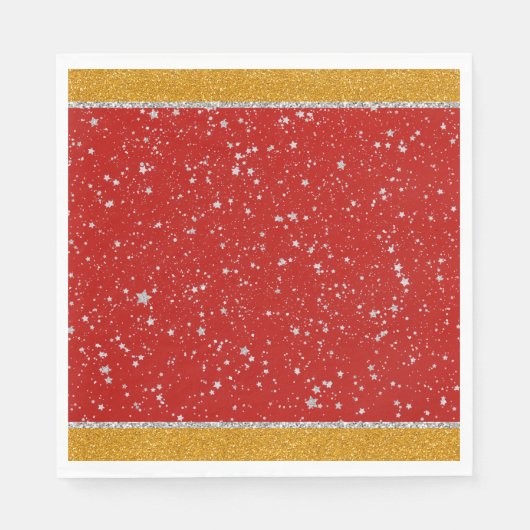 Glitter Stars - Silver Red Servetten (Voorkant)