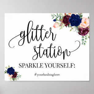 Glitter station sign navy boho chic vrijgezellenfe poster