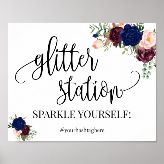 Glitter station sign navy boho chic vrijgezellenfe poster (Voorkant)