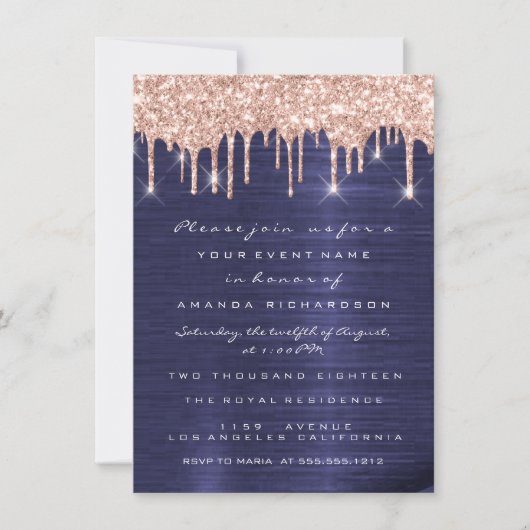 Glitter Stations Roos Blue Navy Bridal 16th Kaart (Voorkant)