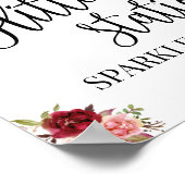 Glitter stationschild bruiloftsfeest marsala bloem poster (Hoek)