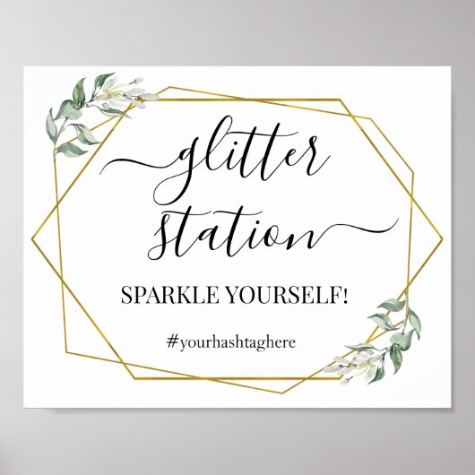 Glitter stationschild groen goud bruidsfeest poster (Voorkant)