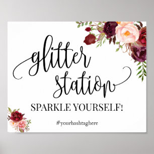 Glitter stationschild marsala bloem bruiloftsdouch poster