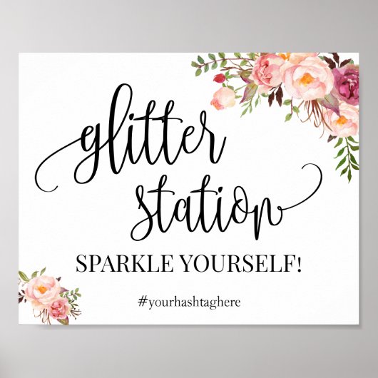 Glitter stationschild pink boho chic bruiloftsborr poster (Voorkant)