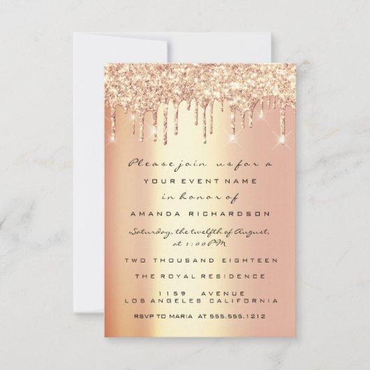 Glitter Stationt Coral Gold Bridal Sweet 16th Kaart (Voorkant)