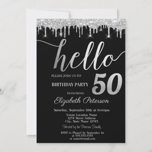 Glitter steekt Zilver 50e verjaardag Kaart (Voorkant)