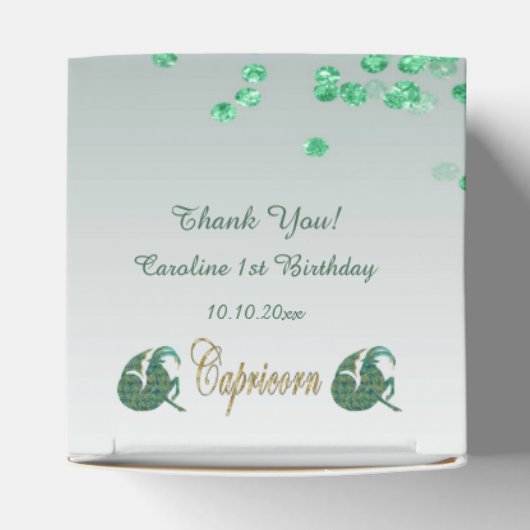 Glitter Steenbok & Groene Glitter Verjaardag Bedankdoosjes (Bovenkant)