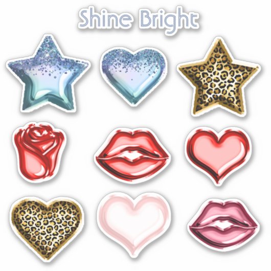 Glitter Ster Hart Luipaard Rode Lippen Sticker (Voorkant)