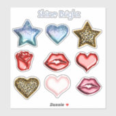 Glitter Ster Hart Luipaard Rode Lippen Sticker (Vel)