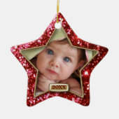 Glitter Ster Rood/Goud Foto Keramisch Ornament (Voorkant)