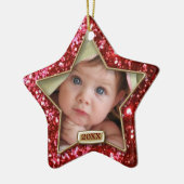 Glitter Ster Rood/Goud Foto Keramisch Ornament (Links)