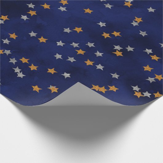 Glitter sterren op grijspapier cadeaupapier (Hoek)