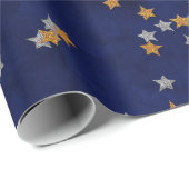 Glitter sterren op grijspapier cadeaupapier (Rol Hoek)