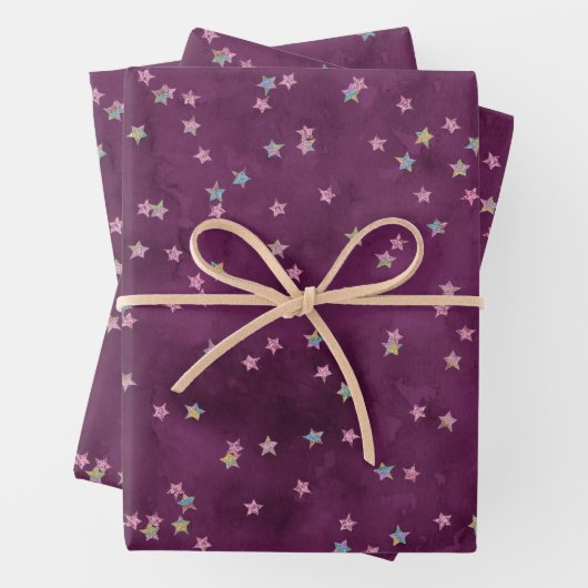 Glitter sterren op grijspapier inpakpapier vel (In situ)