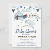Glitter, sterren, wolken, Baby shower van vliegtui Kaart (Voorkant)