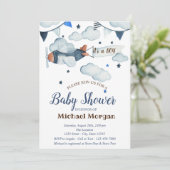 Glitter, sterren, wolken, Baby shower van vliegtui Kaart (Staand voorkant)