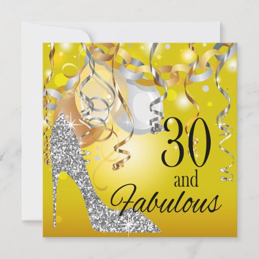 Glitter Stiletto 30th Birthday | geel zilver Kaart (Voorkant)