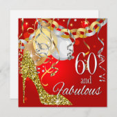 Glitter Stiletto 60ste verjaardag | rood goud Kaart (Voorkant / Achterkant)