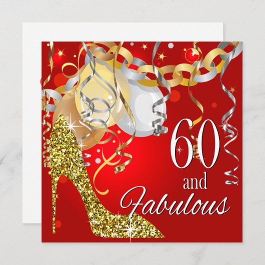 Glitter Stiletto 60ste verjaardag | rood goud Kaart (Voorkant / Achterkant)